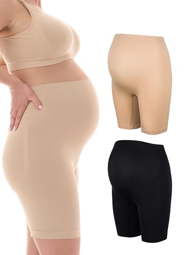 Herzmutter Majtki ciążowe - Panty-Majtki Ciąża - Przeciw otarciom Ud - Bielizna ciążowa - pod sukienką - Szorty Ciąża - Bezszwowe - OekoTex100-5500, Czarny | Beżowy, L-XL