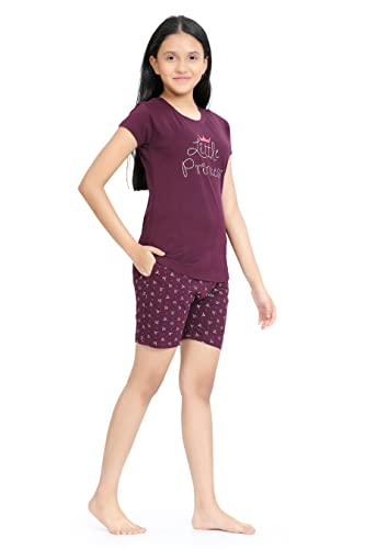 Image of Kids Night Suit for Girls - Cotton Set of Pyjama & T-Shirt Sleepwear - Lightweight & Comfortable Night Wear for Kids