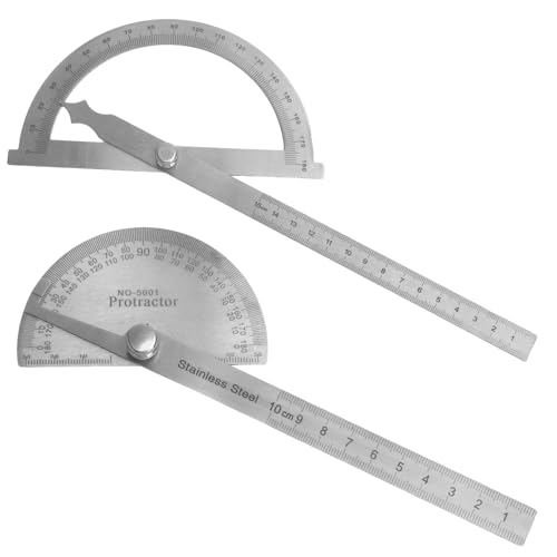 TMZELOA 2 Stück Präzisions Winkelmesser Set Edelstahl Winkelsucher 0-180° Halbkreis Lineal 360° verstellbar Metall mit 15cm/10cm Skala, Verstellbarer Messwerkzeug für Tischler Werkzeug, Holzarbeiten