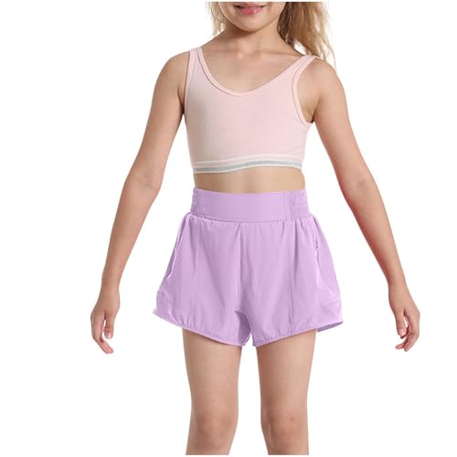 Girls Athletic Shorts Kids Outdoor Running Soccer Gym Shorts Quick Dry High Waisted Activewear with Zipper Pockets