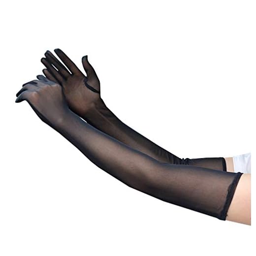 Luwint Extra Long 21.2 inch Tulle Mesh Gloves, Over Elbow Length Finger Black Silk Sheer Sun Protection Gloves for Women Girl Opera Party Costume Wedding Elegant