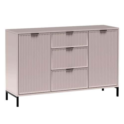 Lomadox Wohnzimmer Set Wohnwand Anbauwand Kaschmir beige 6-teilig modern Kommode Vitrine Wandregal Lowboard Highboard Couchtisch – Bild 5
