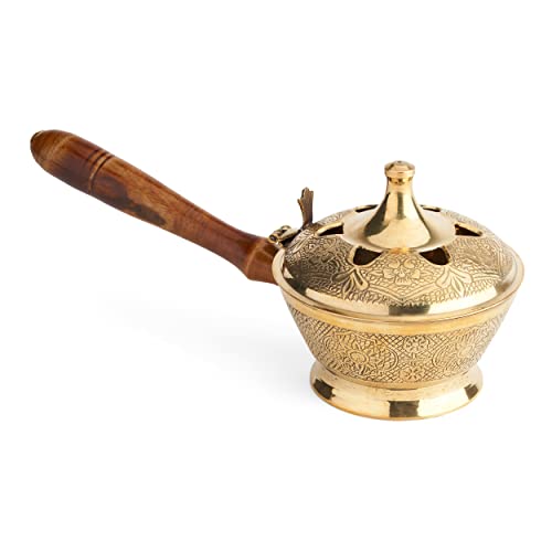 NKlaus Encensoir avec poignée en Bois Laiton doré 25cm de Long encensoir gravé 39144