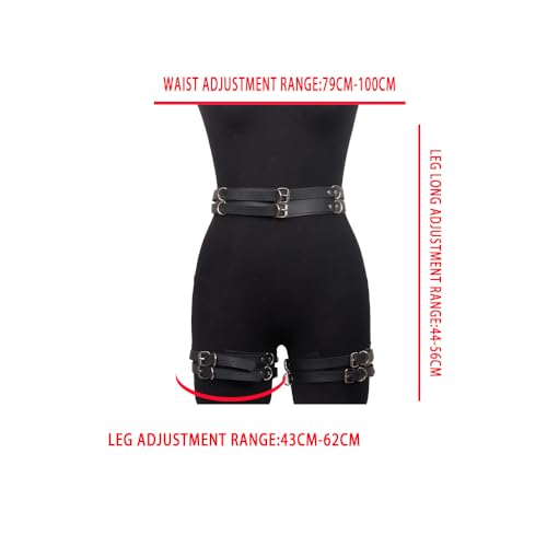 VKFOFEG Harness Damen Leder, Sexy Punk Gürtel Körper, Verstellbar Goth Bein Harness Body Geschirre, Festival Rave Outfit für Damen, Leder Harness für Women, Ideal für Partys, Halloween und Nachtclubs