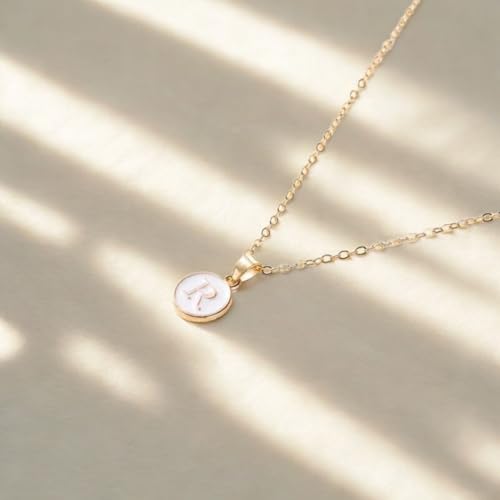Image of Giftana Alphabet Locket with Chain, White Enamel Letter A-Z Pendant Necklace for Girls, Personalized Initial Name Gold Plated Pendant Necklace Gift for Girlfriend, Valentines Day Gifts for Woman