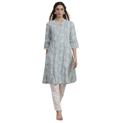 Image of Biba Printed Cotton Straight Casual Kurtas