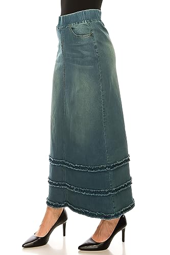 Fashion2Love Women's Juniors/Plus Size High Waisted Shaping Pull-On Stretch Denim Long Skirt (87804)2