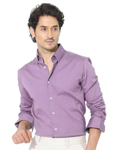 Image of IndoPrimo Men's Satin Shirt with Spread Collar Neck Line Solid Pattern Full Sleeves Regular Fit Western Style and Standard Length