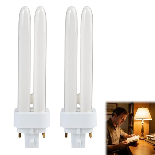 Xevtrak 4 Pin CFL Light Bulbs, 13W G24q-1 Compact Fluorescent Lamp, 2700K Warm White, Non-Dimmable, Efficient Bulbs 2U Double Tube, AC220V-240V, 850LM, 2 Pack