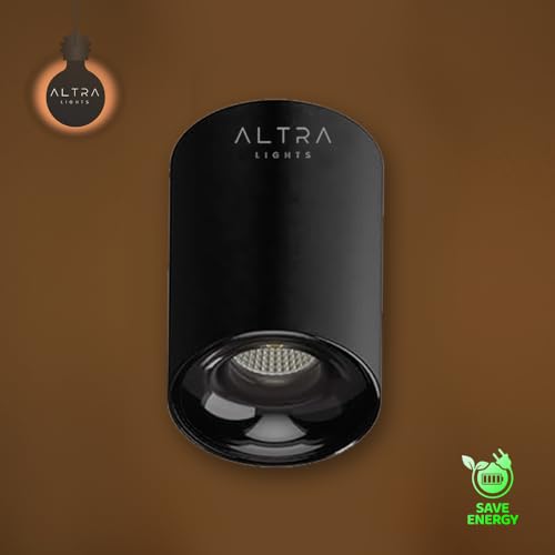 Image of Altra Lights 7W COB LED Surface Mounted Cylinder Downlight | Spotlight for False Ceiling & Wall | for Living Room, Office, Showroom Roof | Natural White, Aluminium Black Reflector | Pack of 1