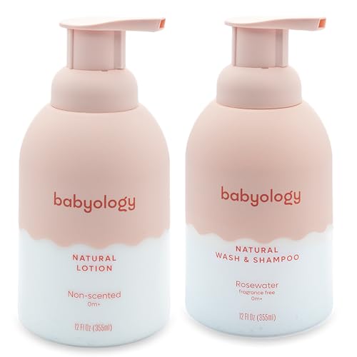 Image of Babyology - 100% Edible Ingredients - All Natural Baby Wash and Shampoo Rose + Organic Baby Lotion SET - 12 FL OZ Good for Sensitive Skin or Eczema - Non Toxic - Fragrance Free (Set of 2)