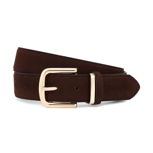 HOTWILL Women Suede Belt for Jeans Dresses Fashion Chunky Ladies Waist Belts with Gold Buckle Coffee Medium