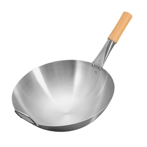 Wok de acero inoxidable Mikikit con mango de madera 12 pulg miniatura 1