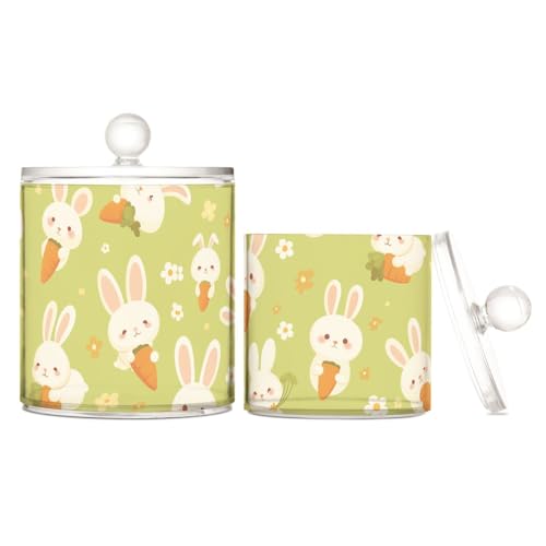 sanluoli Contenitori in plastica trasparente a forma di coniglio, con coperchio, per riporre il filo interdentale, con coperchio, ideali per il bagno, per tamponi di cotone, bastoncini di cotone