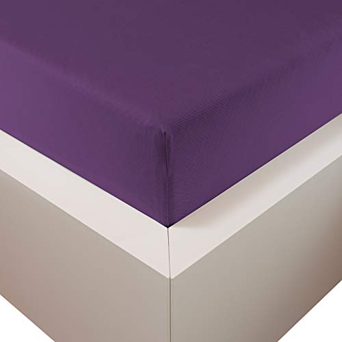 Traumschloss Spannbetttuch »Premium Plus« Mako Baumwolle mit Lyocell & Elasthan | Edel-Jersey | wärmt im Winter & kühlt im Sommer | violett | 180-200x200-220cm