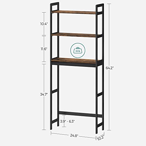 Songmics Over The Toilet Storage, 3-Tier Bathroom Organizer Over Toilet With Adjustable Shelves, Multifunctional Bathroom Shelf, Rustic Brown And Black Ubts012B01 #TOP2