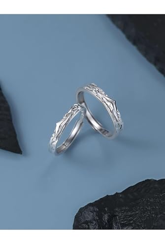 Bague couple moderne géométrique réglable en argent massif pour femme - 4