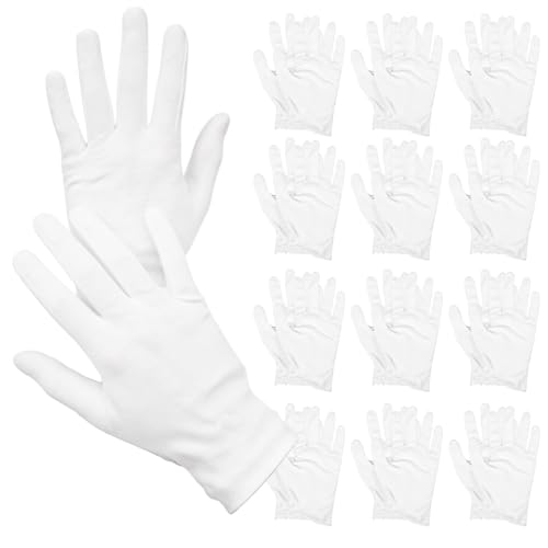 EBOOT 24pcs White Cotton Gloves Soft Cloth Dust Gloves for Serving Inspection Costume Work Glove Liners for Serving Costume Coin Jewelry Silver Inspection(Medium)
