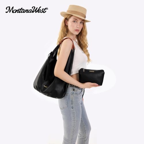 Image of Montana West Hobo Bags for Women Slouchy Handbags 2PCS Tassels Shoulder Bag with Comestic Bag