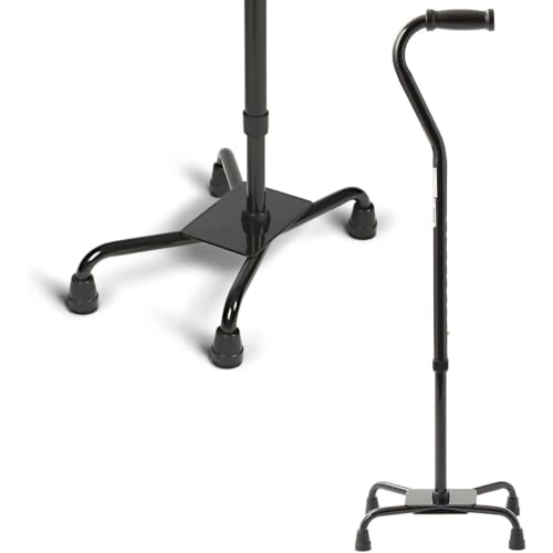 Medline Aluminum Quad Cane with Large Base for Balance, Knee Injuries, Leg Surgery Recovery & Mobility, Portable, Lightweight Walking Aid for Seniors & Adults