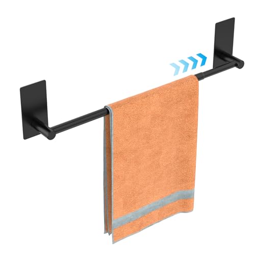 Strength Enemy Toalleros de Baño Sin Taladro, Toallero Adhesivo Baño Ajustable 40-75 cm, Acero Inoxidable 304 Cepillado, Toallero Barra Extensible para Baño y Cocina - Negro