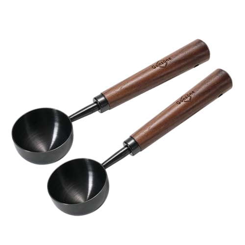 Gonzone Vintage Coffee Measuring Spoon - 304 Stainless Steel, Coffee Scoop，10g Capacity, Walnut Handle - Perfect for Coffee, Tea, and More (Gunmetal (2 pcs))