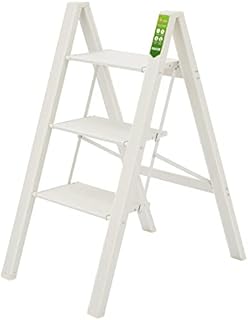 Step Ladder, RIKADE Folding Step Stool with Wide Anti-Slip Pedal, Aluminum Portable Lightweight Ladder for Home and Office Use, Kitchen Step Stool 330lb Capacit (White, 3-steps)