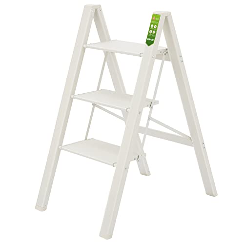 3 Step Ladder, RIKADE Folding Step Stool with Wide Anti-Slip Pedal, Aluminum Portable Lightweight Ladder for Home and Office Use, Kitchen Step Stool 330lb Capacity