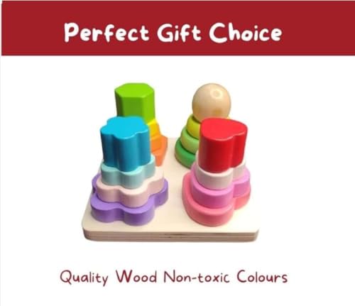 Image of SHINETOY ENTERTAIN KIDS Montessori Geometric Stacker Column Building Blocks for Preschool Toddlers 1-3 Children 4 Post Square|Baby | Toys for Baby | Developmental Toys, 16 Pcs