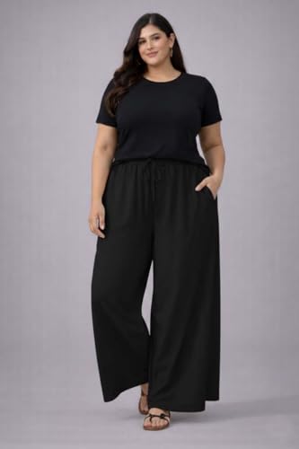 Image of KOTTY Women's Plus Size Wide Leg Pants with Elastic Waist Relaxed Fit Comfortable Casual Travel Wear Style