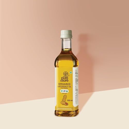 Image of Pure & Sure Organic Cold Pressed Groundnut Oil 500ml | Peanut Oil /Sing Tel Edible for Cooking | Extracted on Wooden Churner | Nutrient Rich & Chemical Free (Pack of 2)
