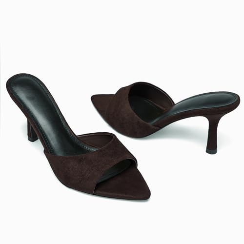 Image of Riekhany High Heel Mules for Women Slip On Open Pointed Toe Classy Patent Leather Stiletto Pumps Formal Slingback Mule Sandals Dress Walking Shoes