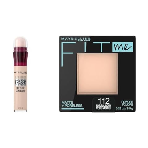 MAYBELLINE Instant Age Rewind Dark Circles Concealer 110 Count and Fit Me Pressed Powder Natural Ivory Cover