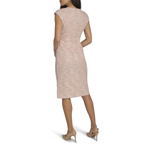 Image of Calvin Klein Women's Cap Sleeve Belted Knee Length Tweed Sheath Dress