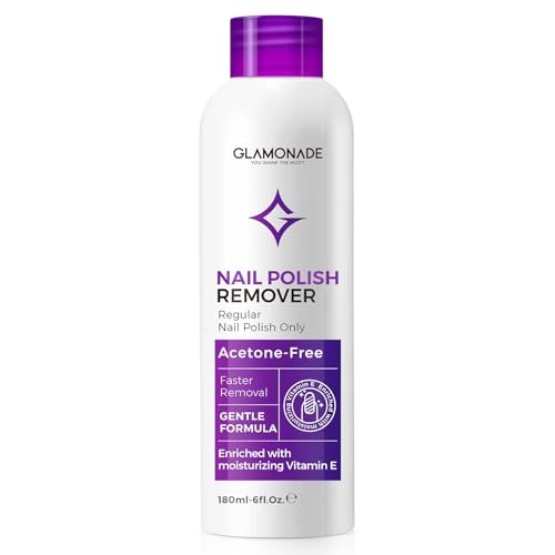 Glamonade Nail Polish Remover: Acetone-Free & Non Drying Nail Polish Remover for Removal of Regular Fingernail & Glitter Polish, Nail Strengthener, Base & Top Coat for Home Salon(6 Fl.Oz.)