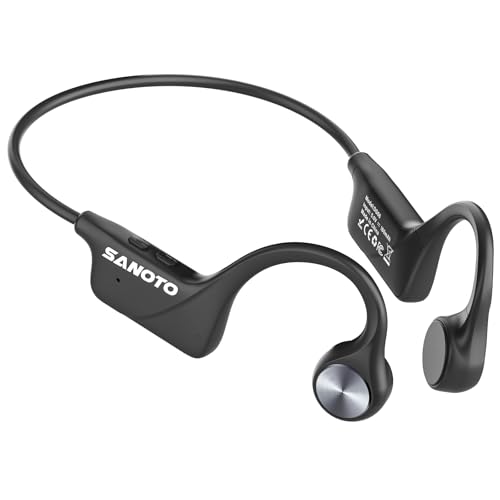 SANOTO Bone Conduction Headphones, Open Ear Headphones IPX5 Sweatproof Bluetooth 5.3, Sports Headphones for Runners Bicycle Cycling Fitness Running headphones Black