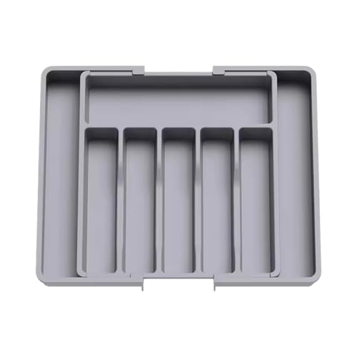 LSNNMU 1 organizador de cubiertos ajustable con divisores, bandeja almacenamiento for cucharas, tenedores y cuchillos Para Almacenar(Light Grey)