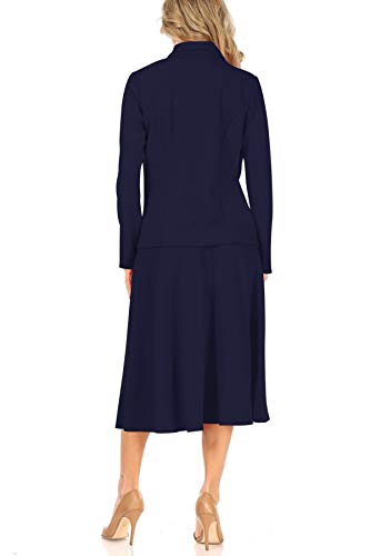 FashionJOA Navy Two Piece Set: Stylish Long Sleeve Blazer & Relaxed A-Line Midi Skirt for Effortless Chic - Image 4