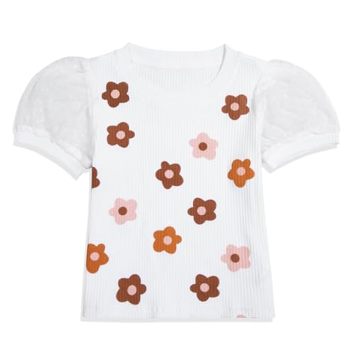 Image of Toddler Girls Shirt Puff Dot Short Sleeve T-Shirt Cute Ribbed Blouse Girls Pullover Tee Tops for 2-8 Years