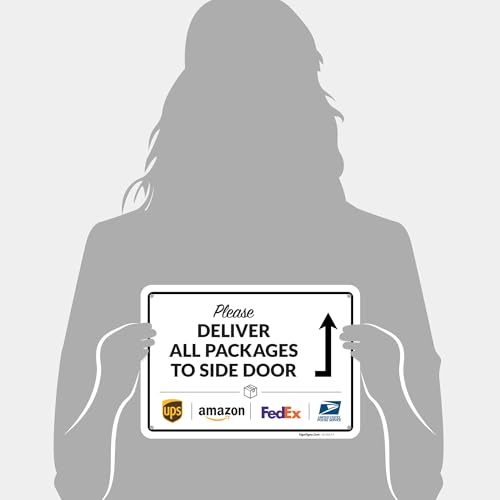Image of Package Delivery Sign, Delivery Instructions Deliver All Package to Side Door Sign, 10x7 Inches, Rust Free .040 Aluminum, Fade Resistant, Made in USA