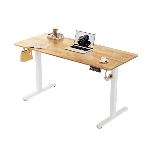 Image of ERGOMAKER 55 inch Electric Standing Desk, Adjustable Height, Sit Stand Up Desk for Home Office & Computer Workstations, Memory Controller, Light Rustic Brown