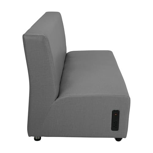 Image of FDP Pro Series Upholstered Armless Mobile Sofa with Tech Panel, Collaborative Commercial Furniture for Hotel Lobby, Office, School, Restaurant, Library, Waiting Room - Slate Gray Crosshatch