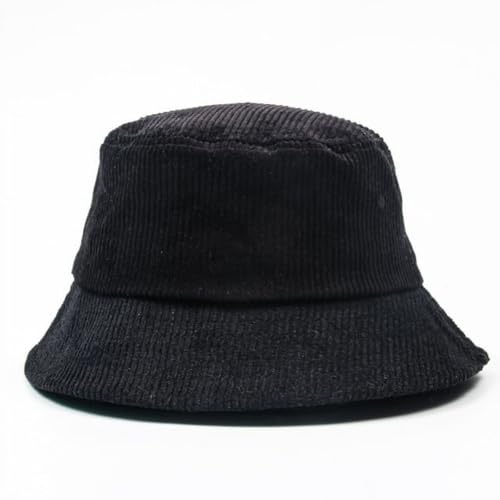 IMMEE Retro Corduroy Bucket Hat Fashion Designer Streetwear Fisherman Caps Hats Beach Cap Outdoor Unisex Panama Hat (Black)