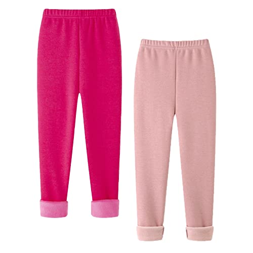 Panegy 2 Pack Girls Fleece Lined Leggings Winter Warm Thicken Pants Solid Color2