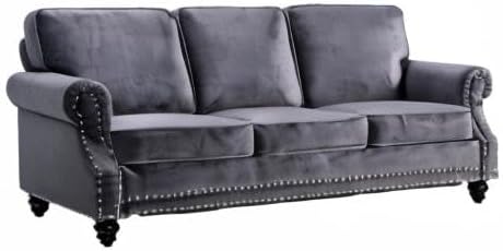 Miniatura 4 de Lotus - Sofá tapizado de terciopelo moderno de mediados de siglo con brazos enrollados, color gris fósil