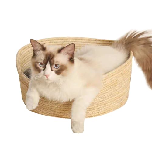 Chewtoyo Cama de ninho redonda à prova de arranhões para gatos – Cama de dormir respirável para anim