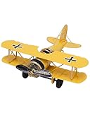 eZAKKA Airplane Decor Vintage Mini Metal Decorative Airplane Model Hanging Wrought Iron Aircraft Biplane Pendant Toys for Photo Props, Christmas Tree Ornament, Desktop Decoration (Yellow, Big)