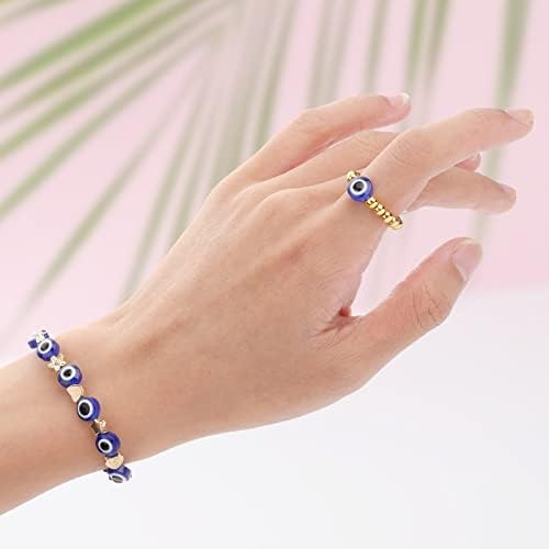 200 Pieces Evil Eye Beads 8mm Handmade Resin Evil Eye Beads Flat Round Evil Eye Charms Beads for DIY Bracelets Making (Blue)