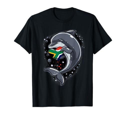 South Africa Flag Cute Dolphin Heart South African Roots T-Shirt