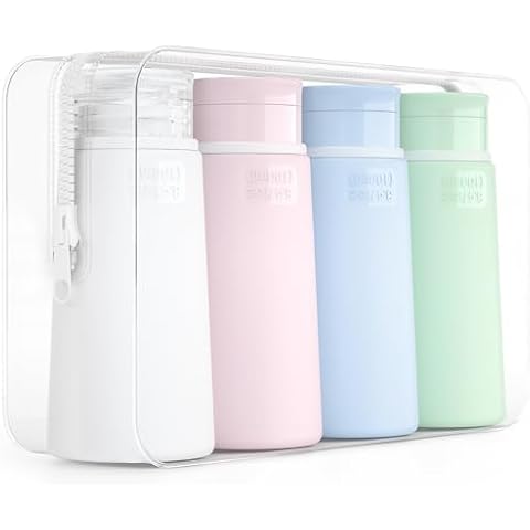 Valourgo Travel Bottles for Toiletries, Tsa Approved 3.4oz Portable Travel Bottles, BPA Free Leak Proof Travel Size Containers, Travel Accessories with Clear Toiletry Bag, Pink, White, Blue, Green Cover